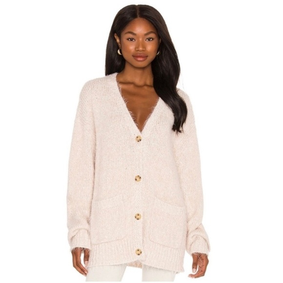 FREE PEOPLE NEVERMIND M oversized crème brûlée soft boho fluffy woman cardigan - Picture 2 of 12